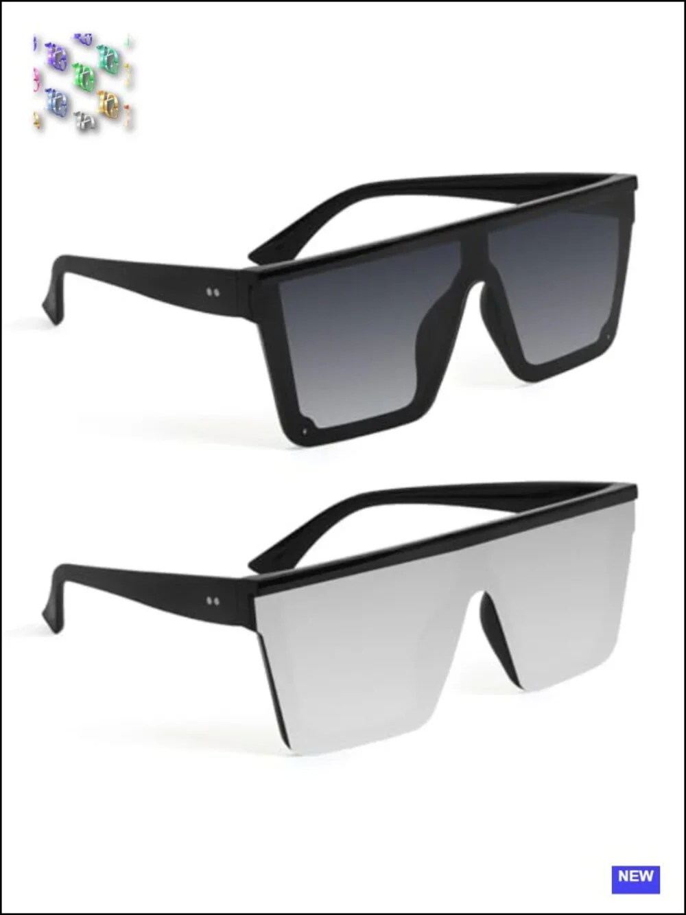 2 Pcs Oversized Square Sunglasses Set Retro Flat Top Shield Rimless Lightweight